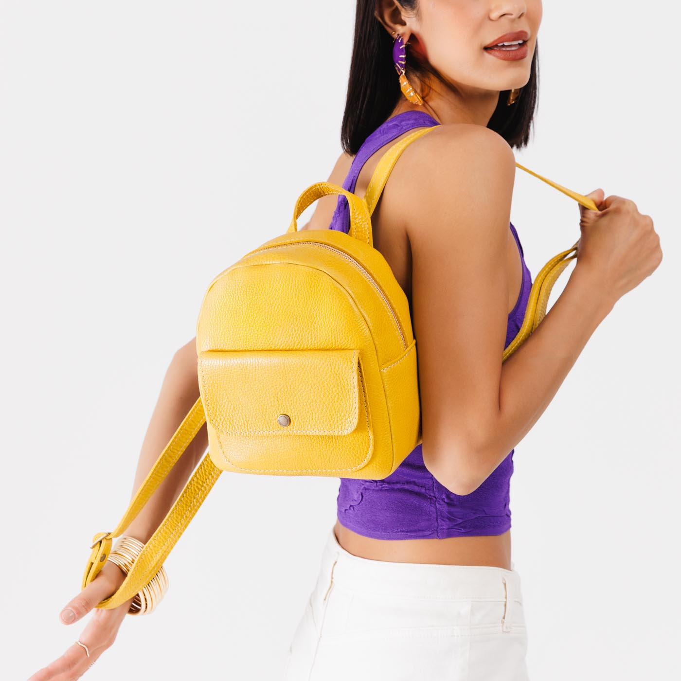Mini Snap Backpack with Front Pocket & Adjustable Straps | Portland Leather
