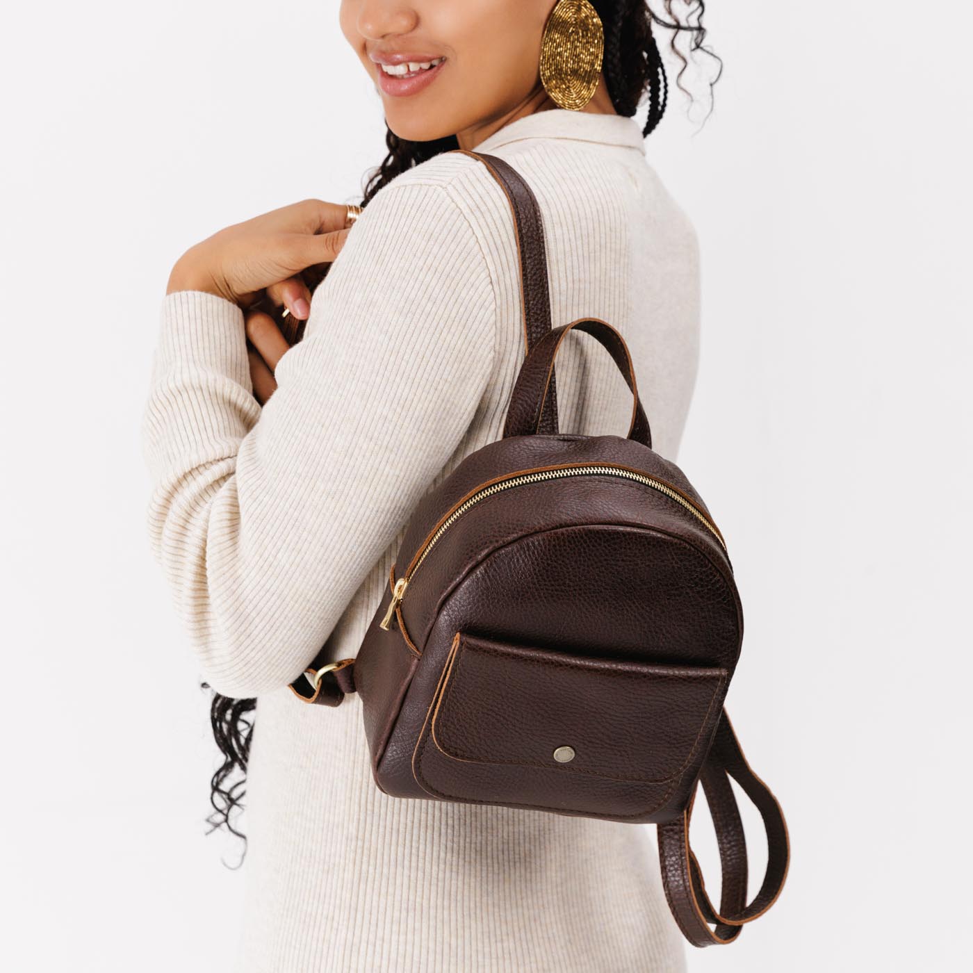 Mini Snap Backpack with Front Pocket & Adjustable Straps | Portland Leather