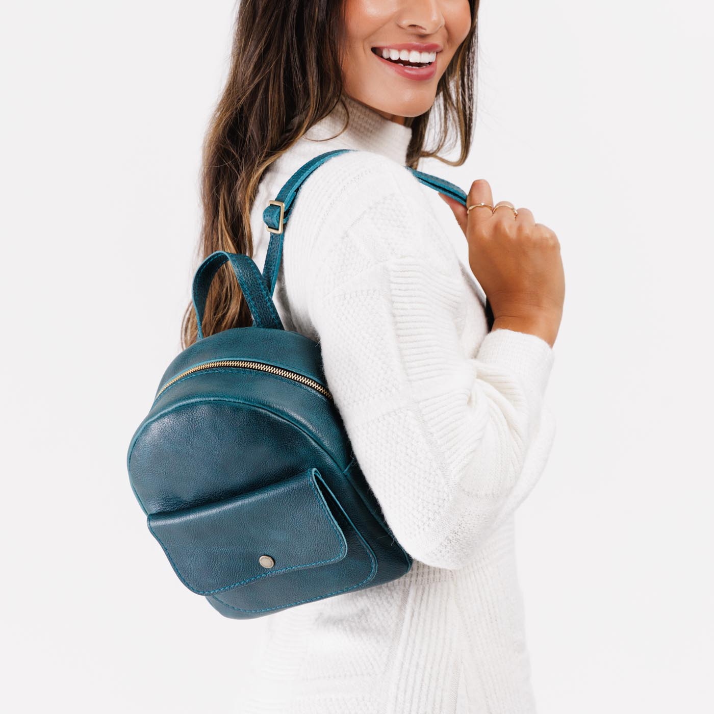 Mini Snap Backpack with Front Pocket & Adjustable Straps | Portland Leather