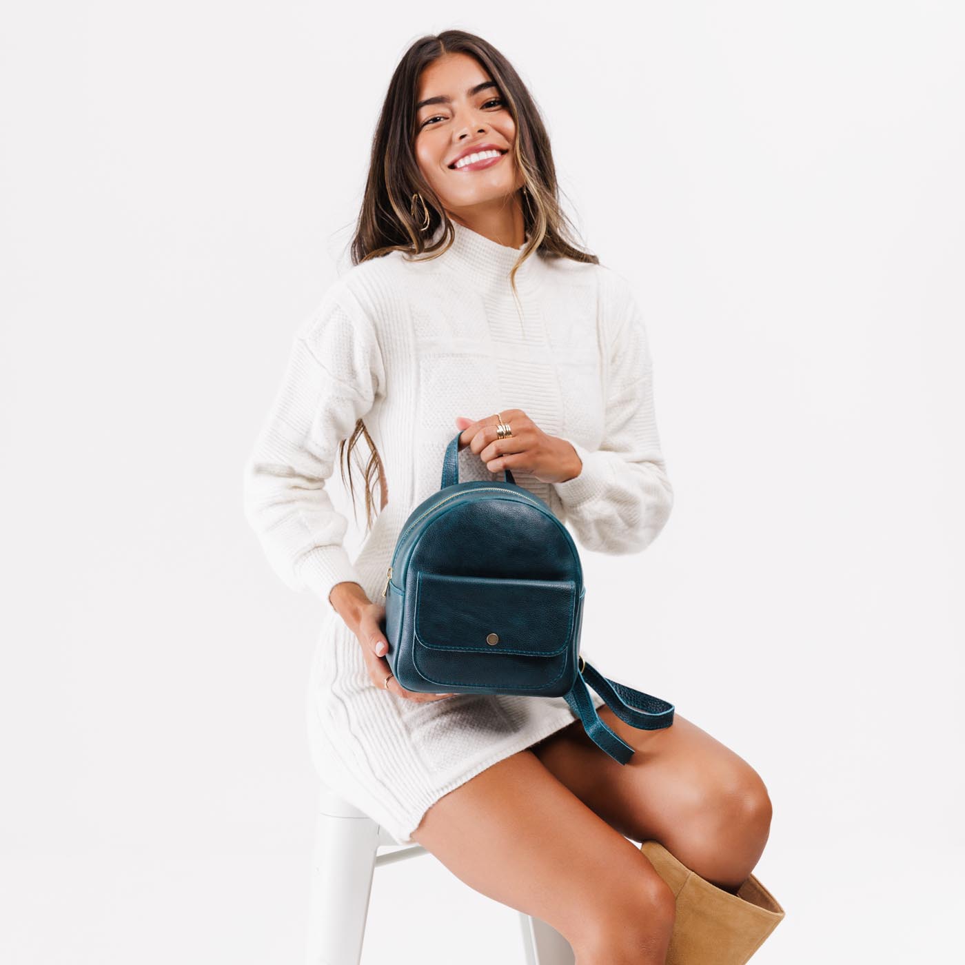Mini Snap Backpack with Front Pocket & Adjustable Straps | Portland Leather