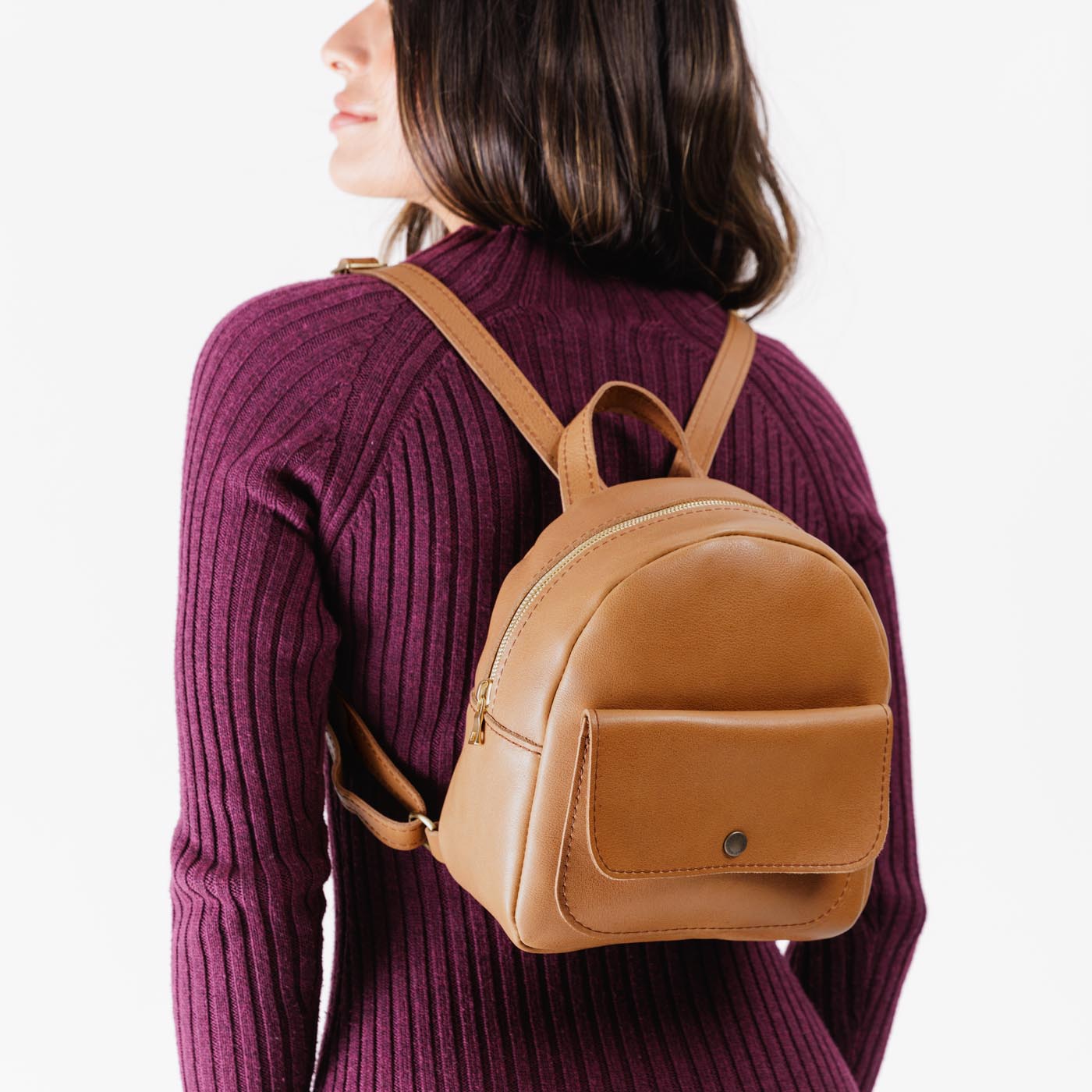 Mini Snap Backpack with Front Pocket & Adjustable Straps | Portland Leather