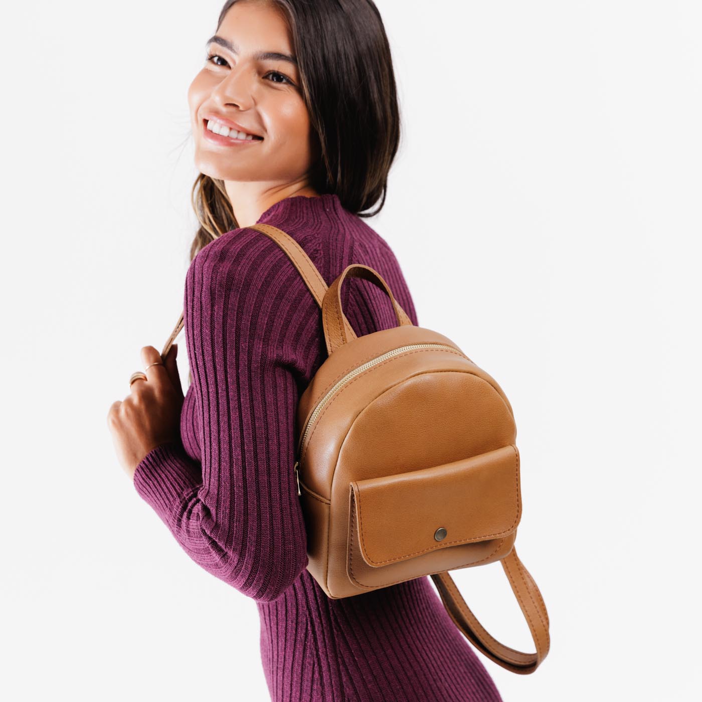 Mini Snap Backpack with Front Pocket & Adjustable Straps | Portland Leather