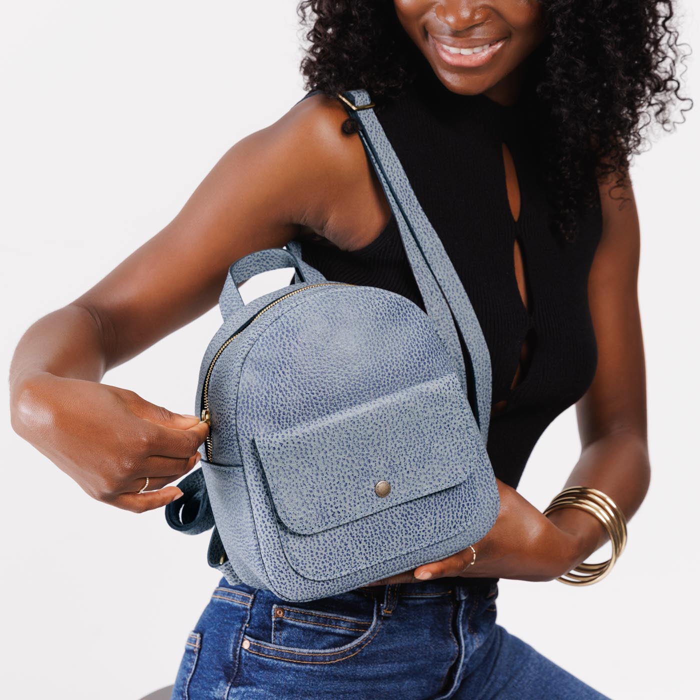 Mini Snap Backpack with Front Pocket & Adjustable Straps | Portland Leather