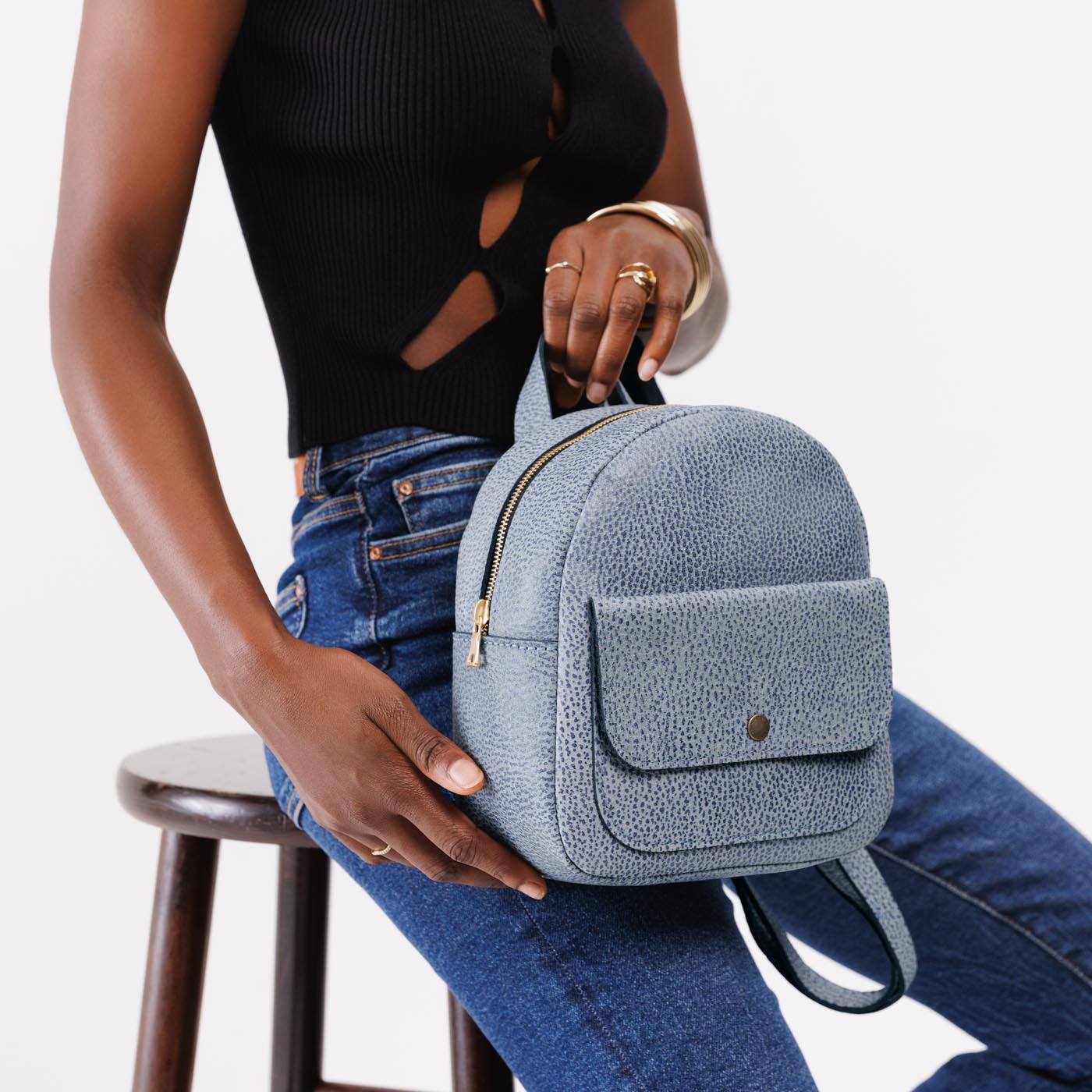 Mini Snap Backpack with Front Pocket & Adjustable Straps | Portland Leather
