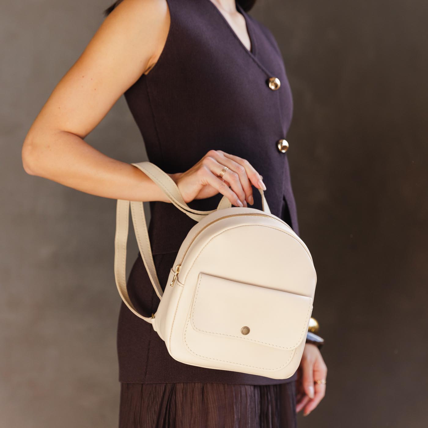 Mini Snap Backpack with Front Pocket & Adjustable Straps | Portland Leather