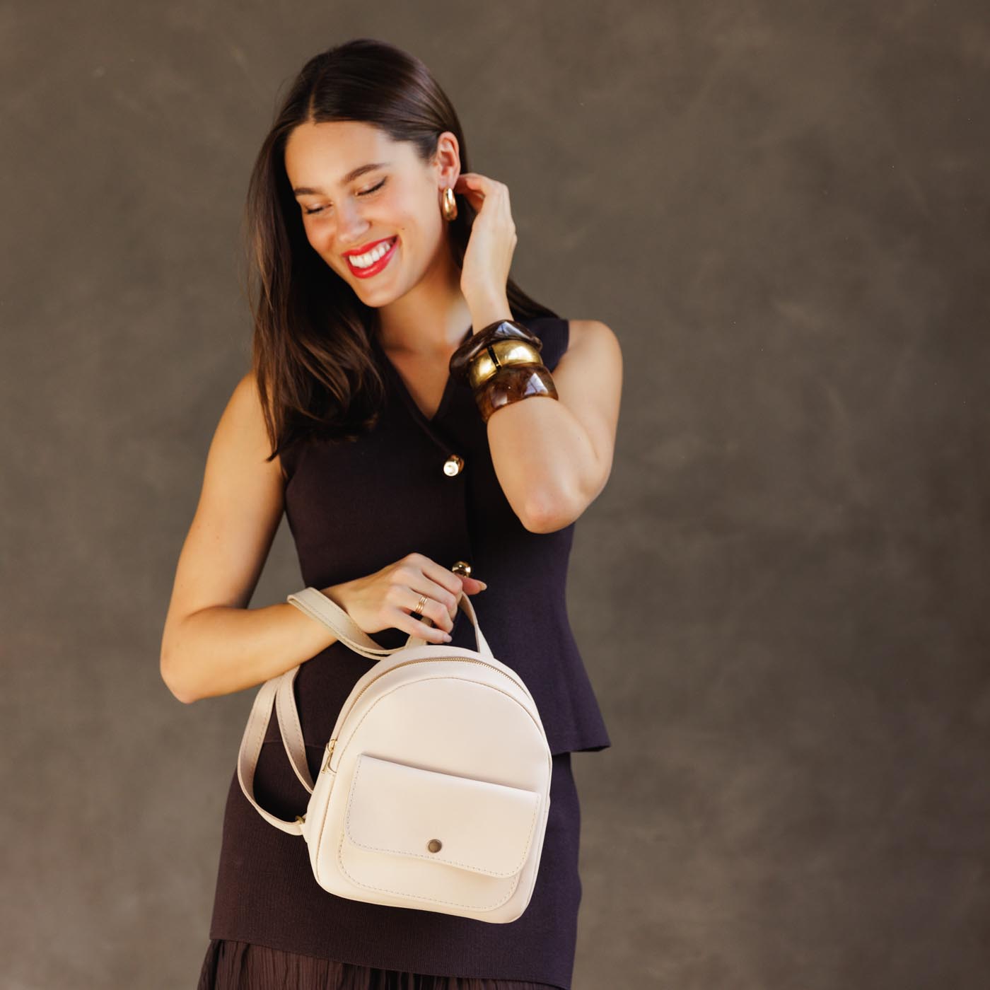 Mini Snap Backpack with Front Pocket & Adjustable Straps | Portland Leather