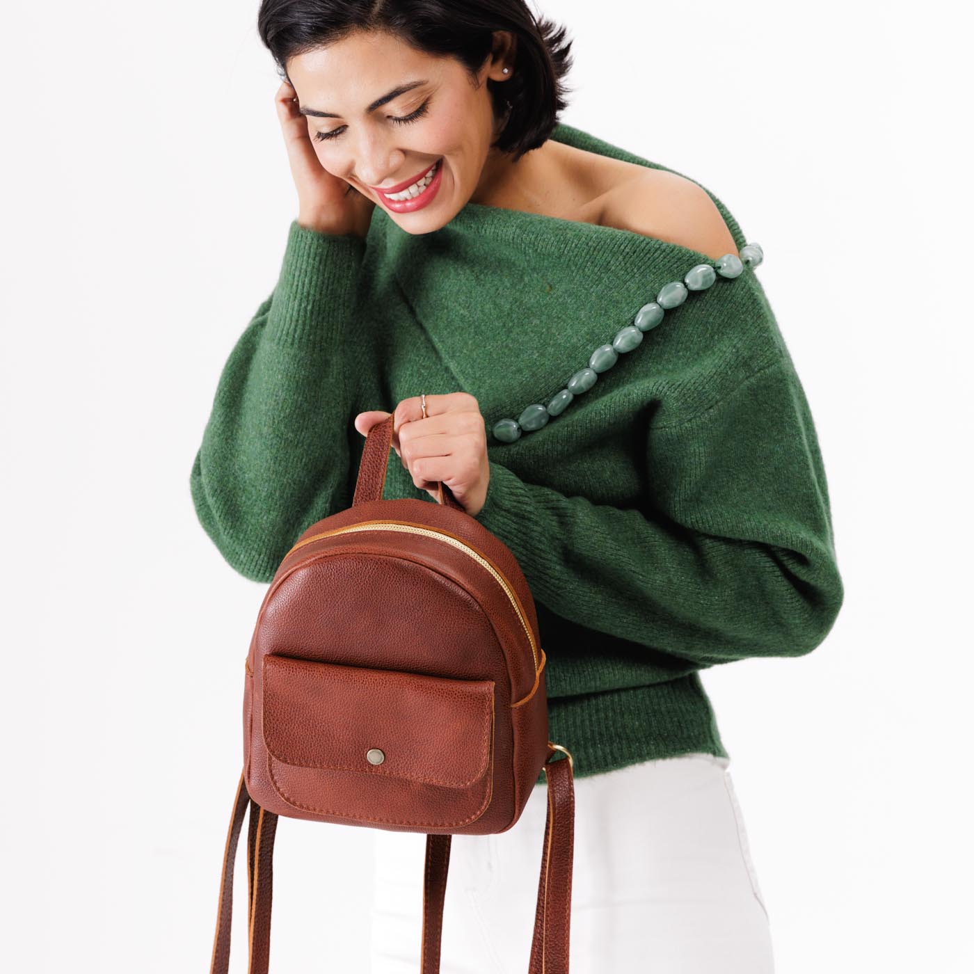 Mini Snap Backpack with Front Pocket & Adjustable Straps | Portland Leather