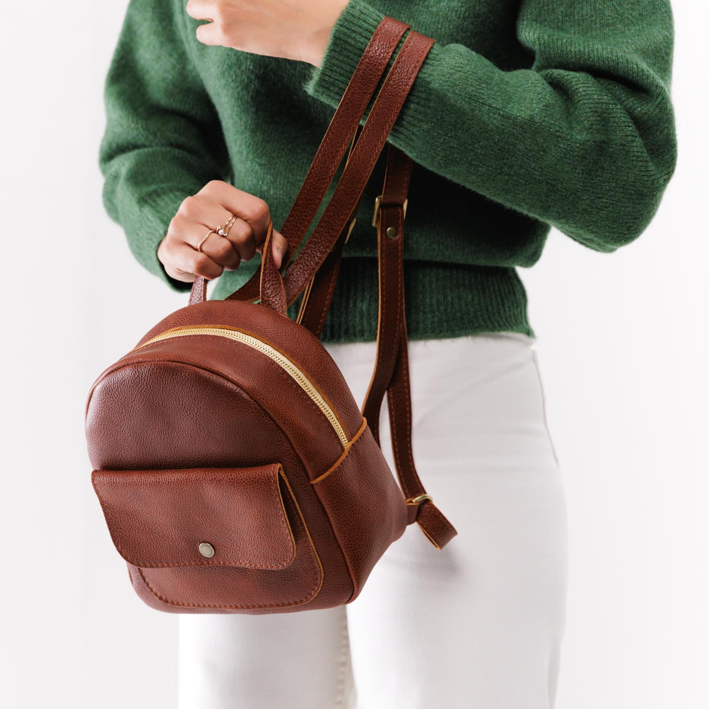 Mini Snap Backpack with Front Pocket & Adjustable Straps | Portland Leather