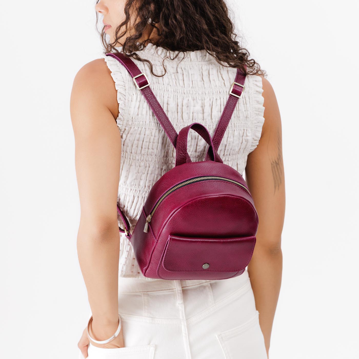 Mini Snap Backpack with Front Pocket & Adjustable Straps | Portland Leather