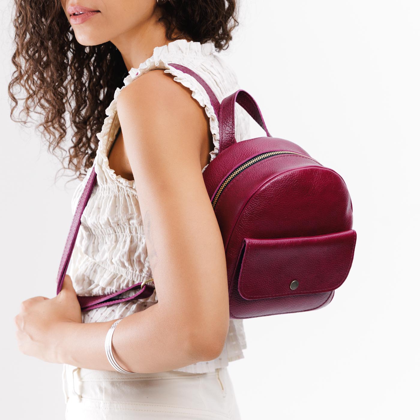 Mini Snap Backpack with Front Pocket & Adjustable Straps | Portland Leather