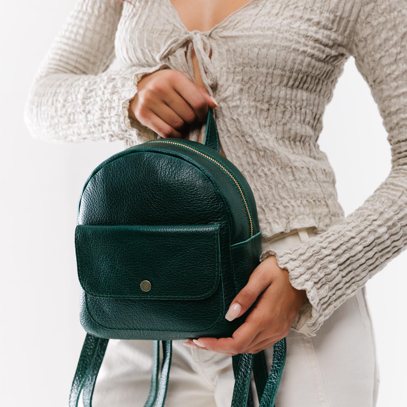 Mini Snap Backpack with Front Pocket & Adjustable Straps | Portland Leather