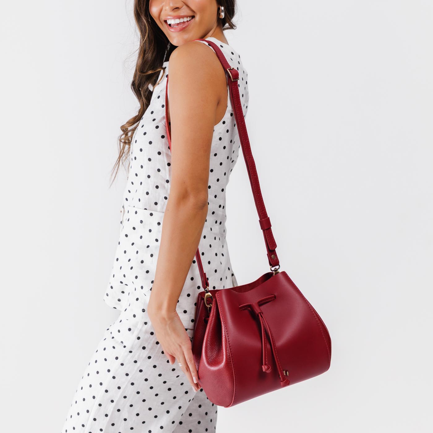 Leather Bucket Bag with Adjustable Crossbody Strap | Nest