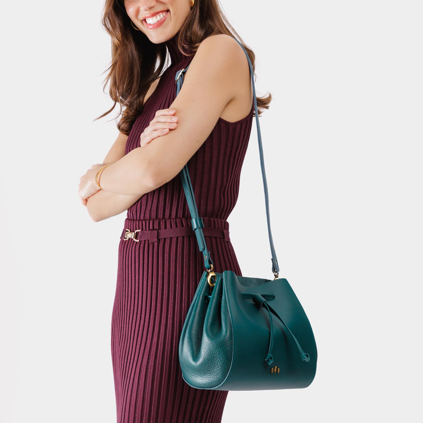 Leather Bucket Bag with Adjustable Crossbody Strap | Nest