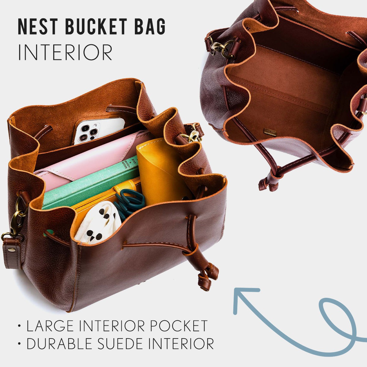 Leather Bucket Bag with Adjustable Crossbody Strap | Nest