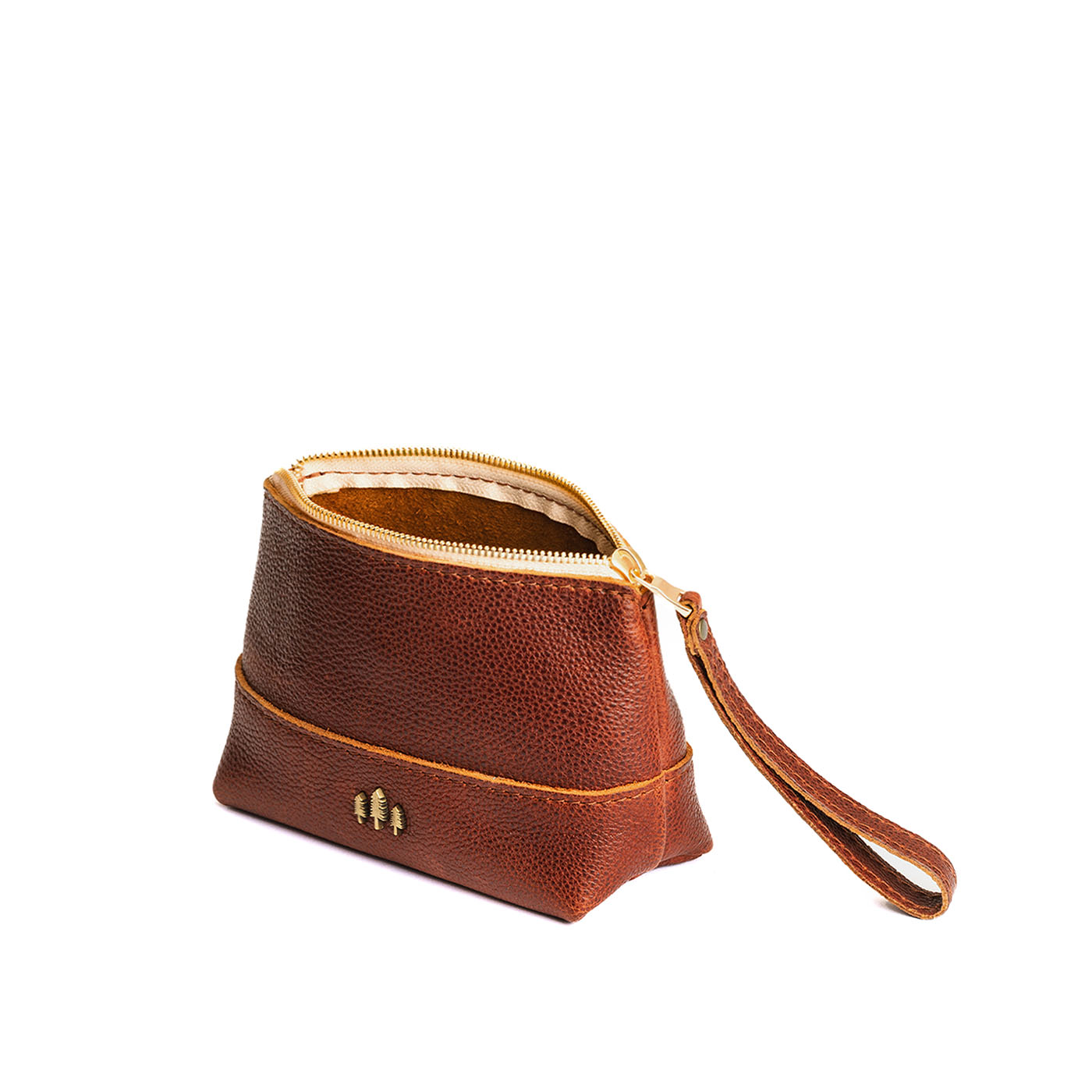 Leather Zipper Pouch with Wrist Strap & Flat Base | Almost Perfect Chelsea
