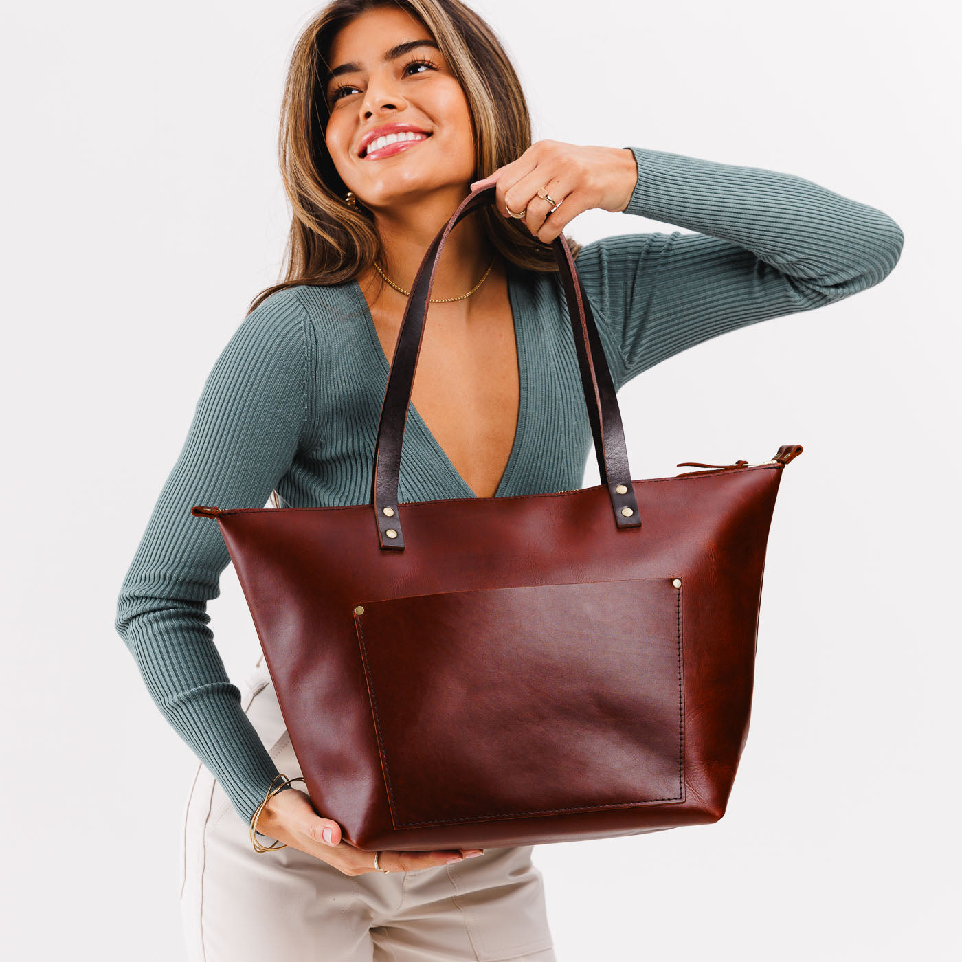 Handcrafted Leather Tote Bag with Pockets & Key Loop | Almost Perfect