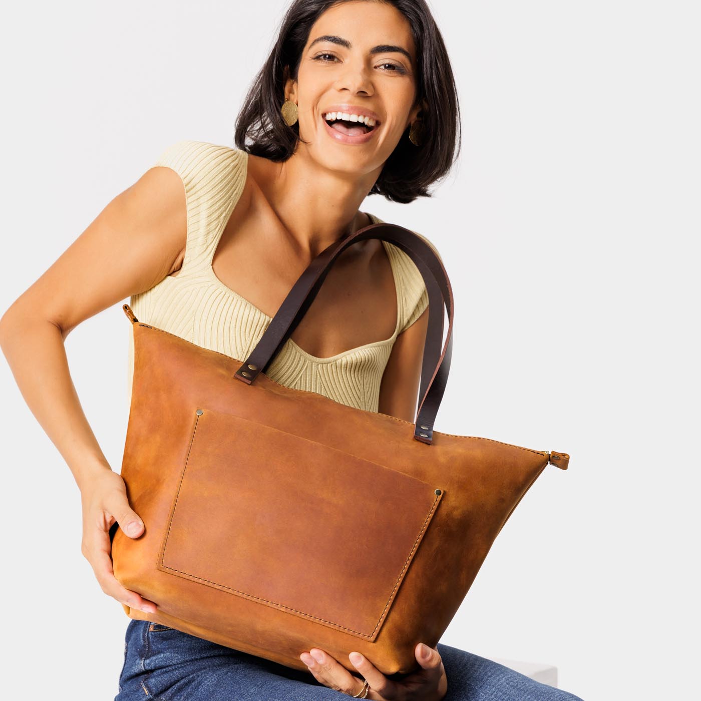 Handcrafted Leather Tote Bag with Pockets & Key Loop | Almost Perfect