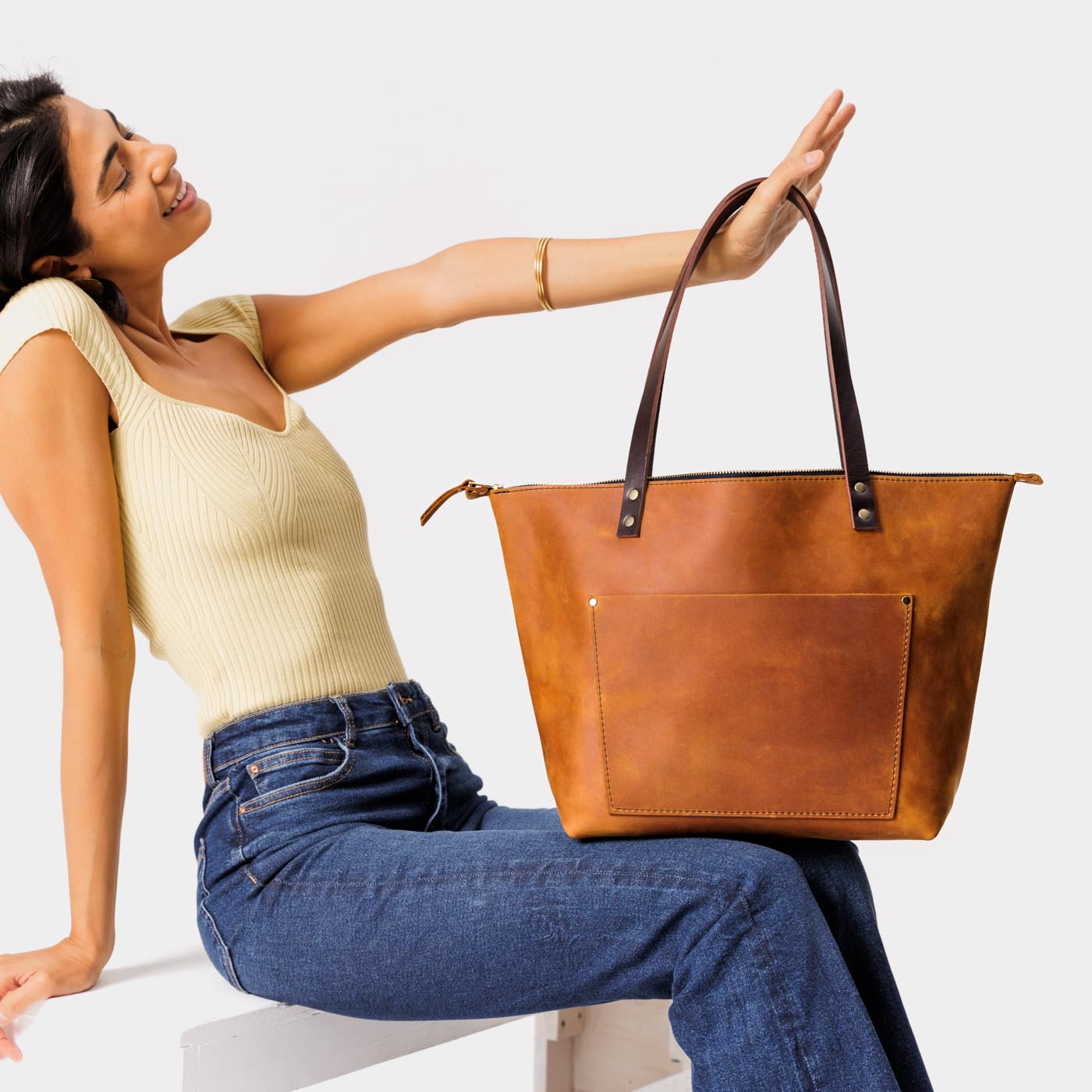 Handcrafted Leather Tote Bag with Pockets & Key Loop | Almost Perfect
