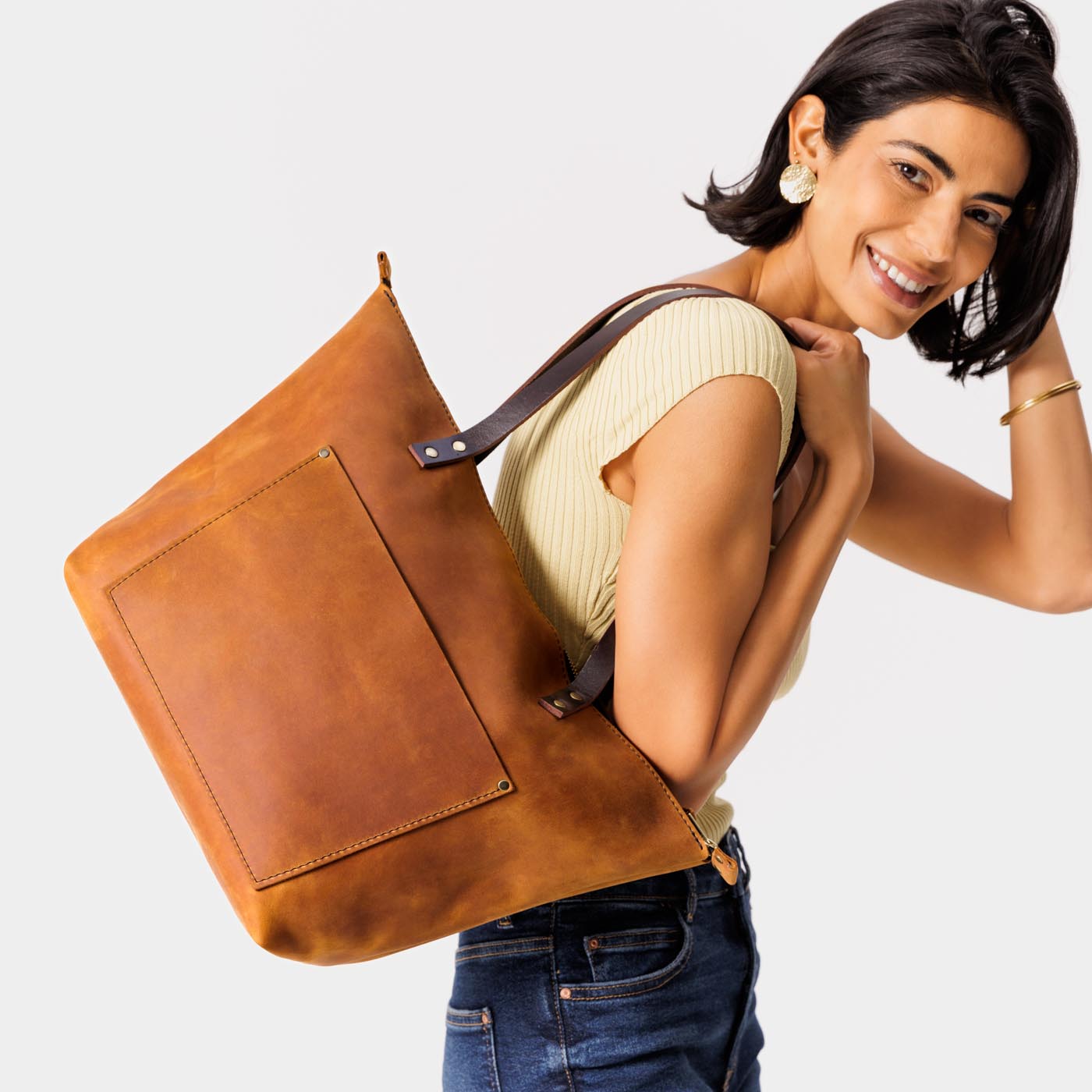 Handcrafted Leather Tote Bag with Pockets & Key Loop | Almost Perfect