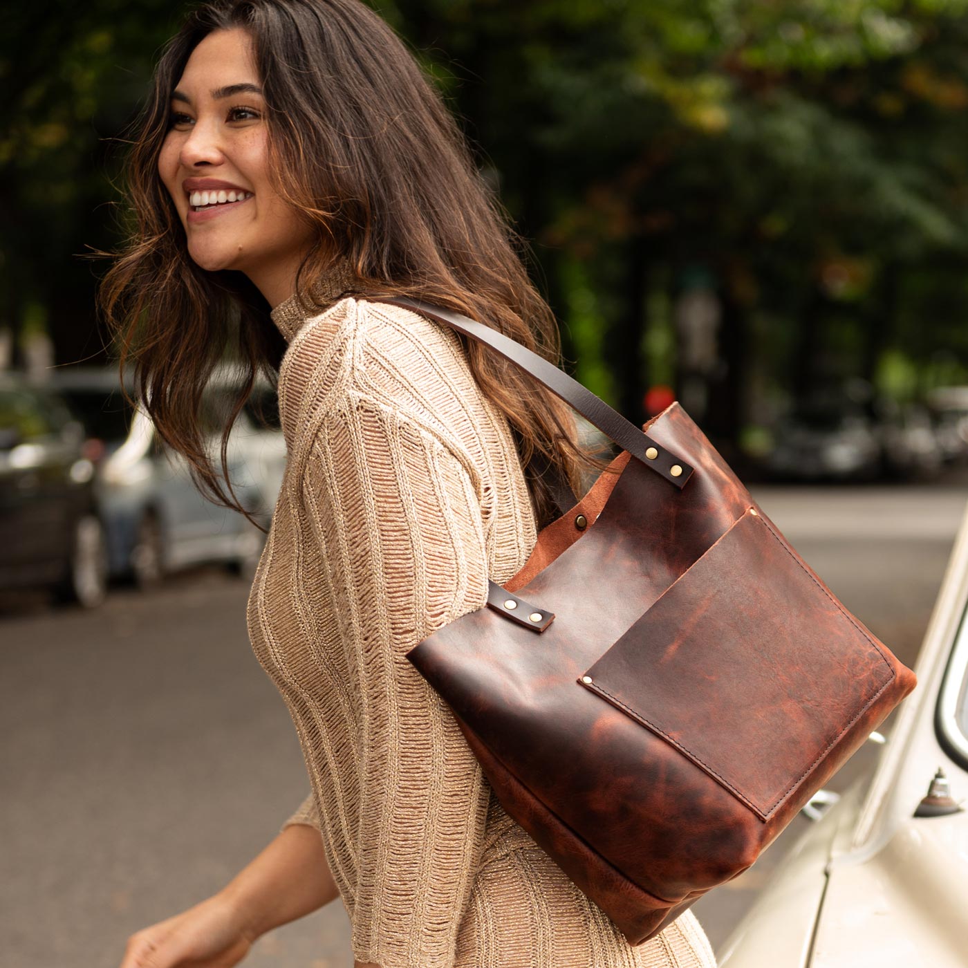 Handcrafted Leather Tote Bag with Pockets & Key Loop | Almost Perfect