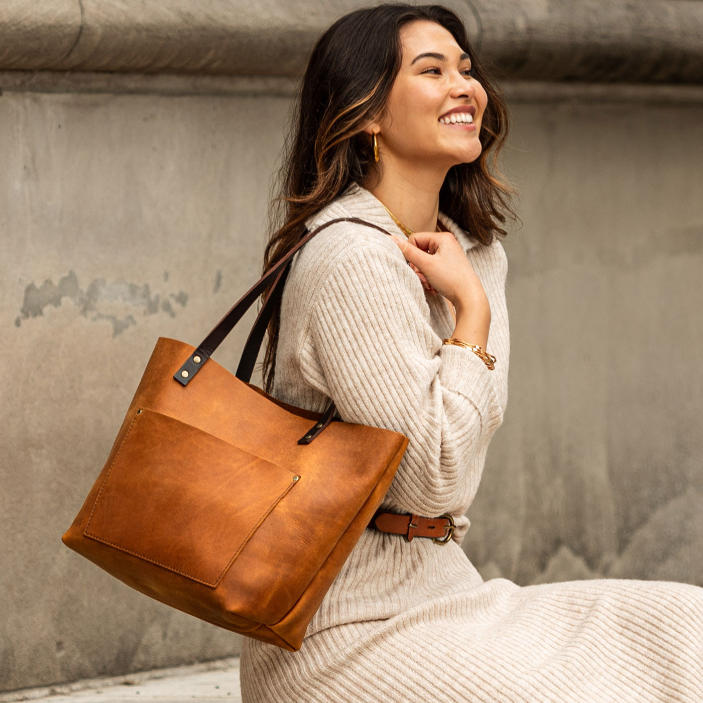 Handcrafted Leather Tote Bag with Pockets & Key Loop | Almost Perfect