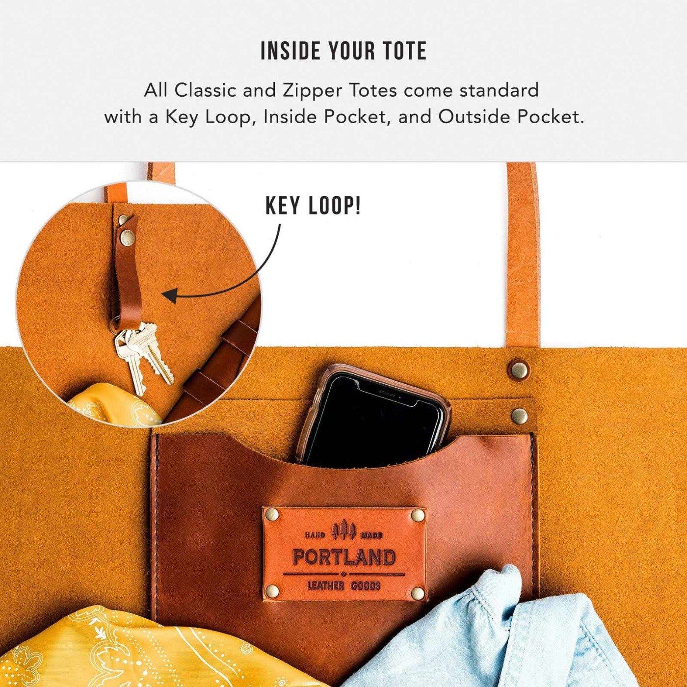 Handcrafted Leather Tote Bag with Pockets & Key Loop | Almost Perfect