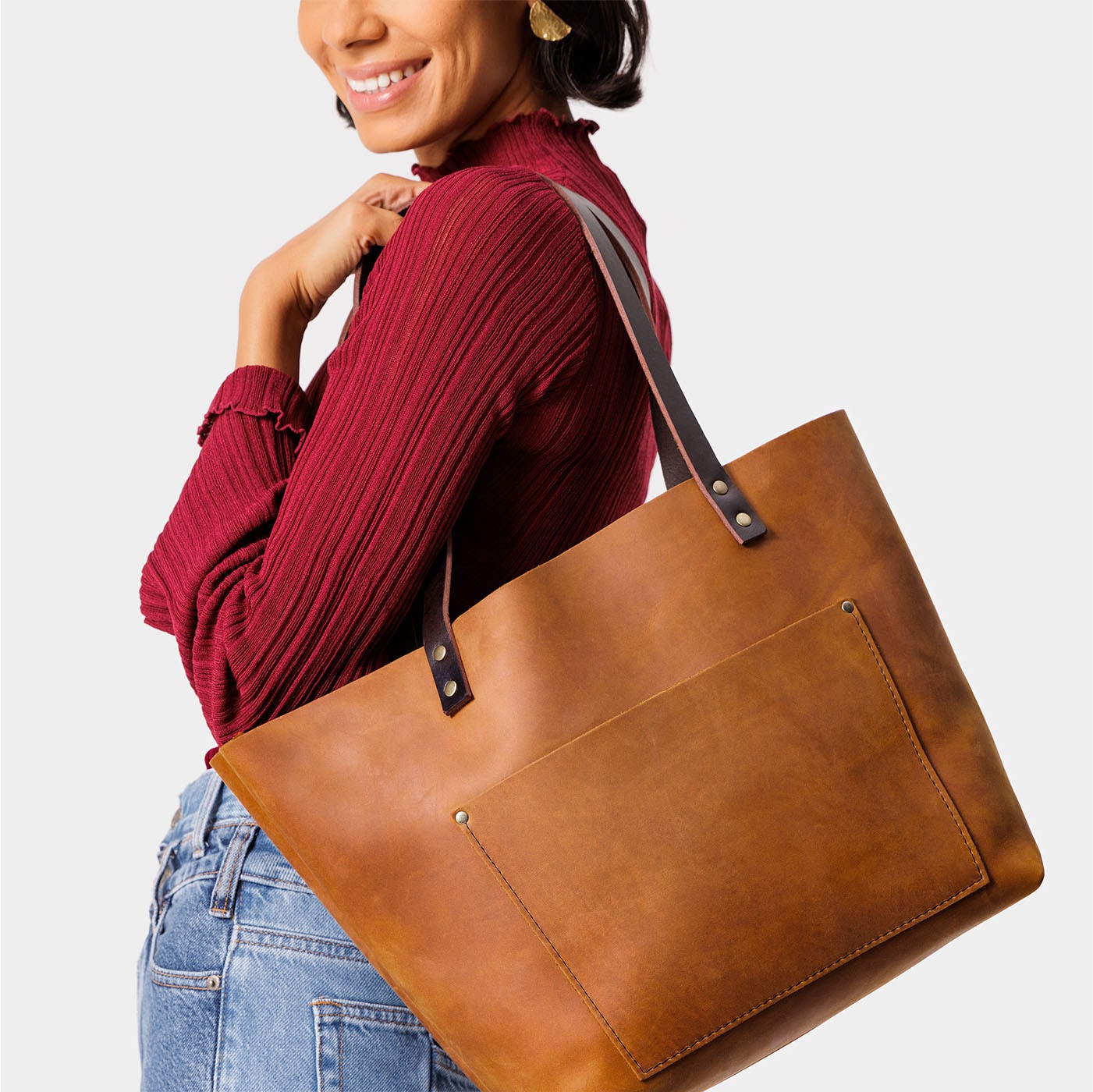 Handcrafted Leather Tote Bag with Pockets & Key Loop | Almost Perfect