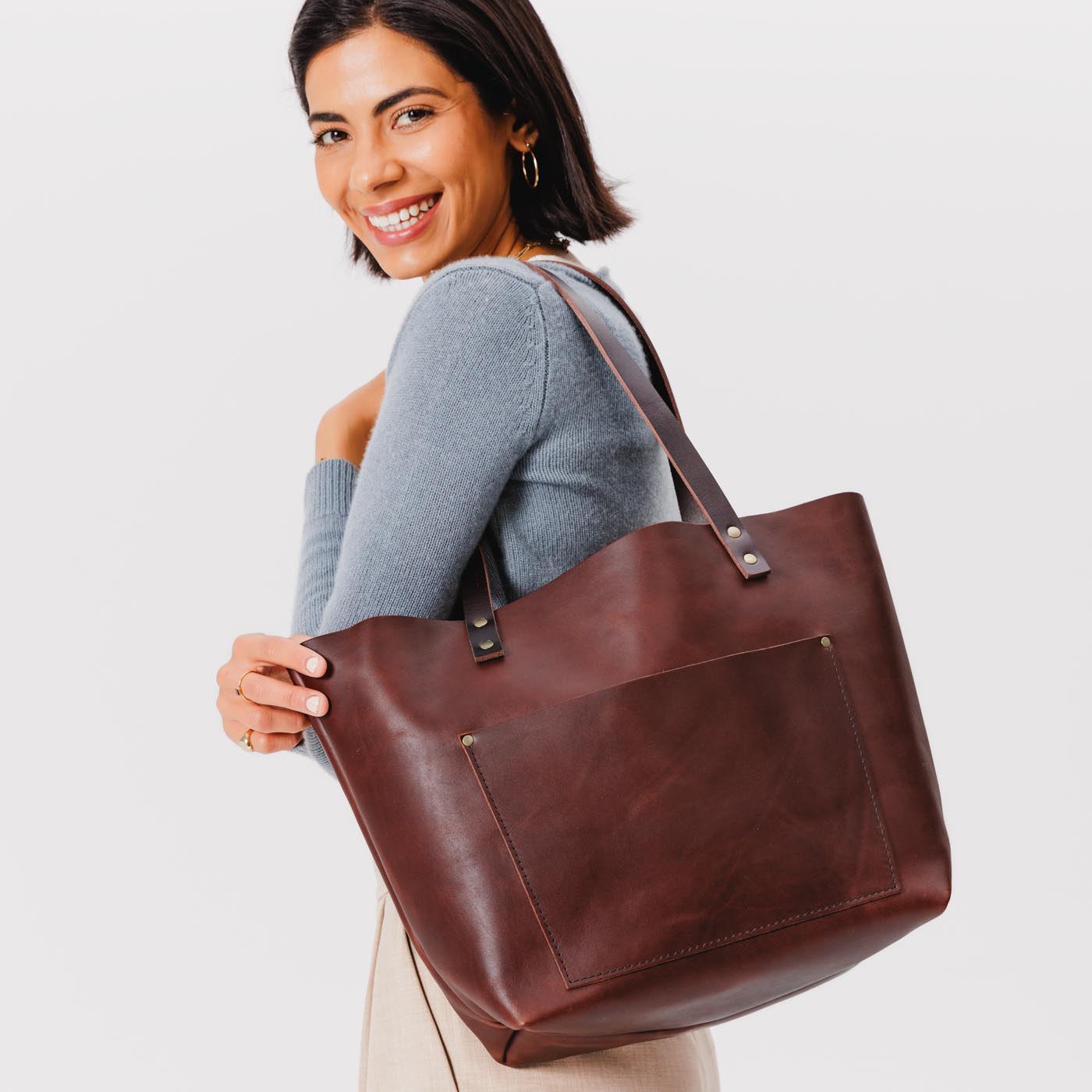 Handcrafted Leather Tote Bag with Pockets & Key Loop | Almost Perfect