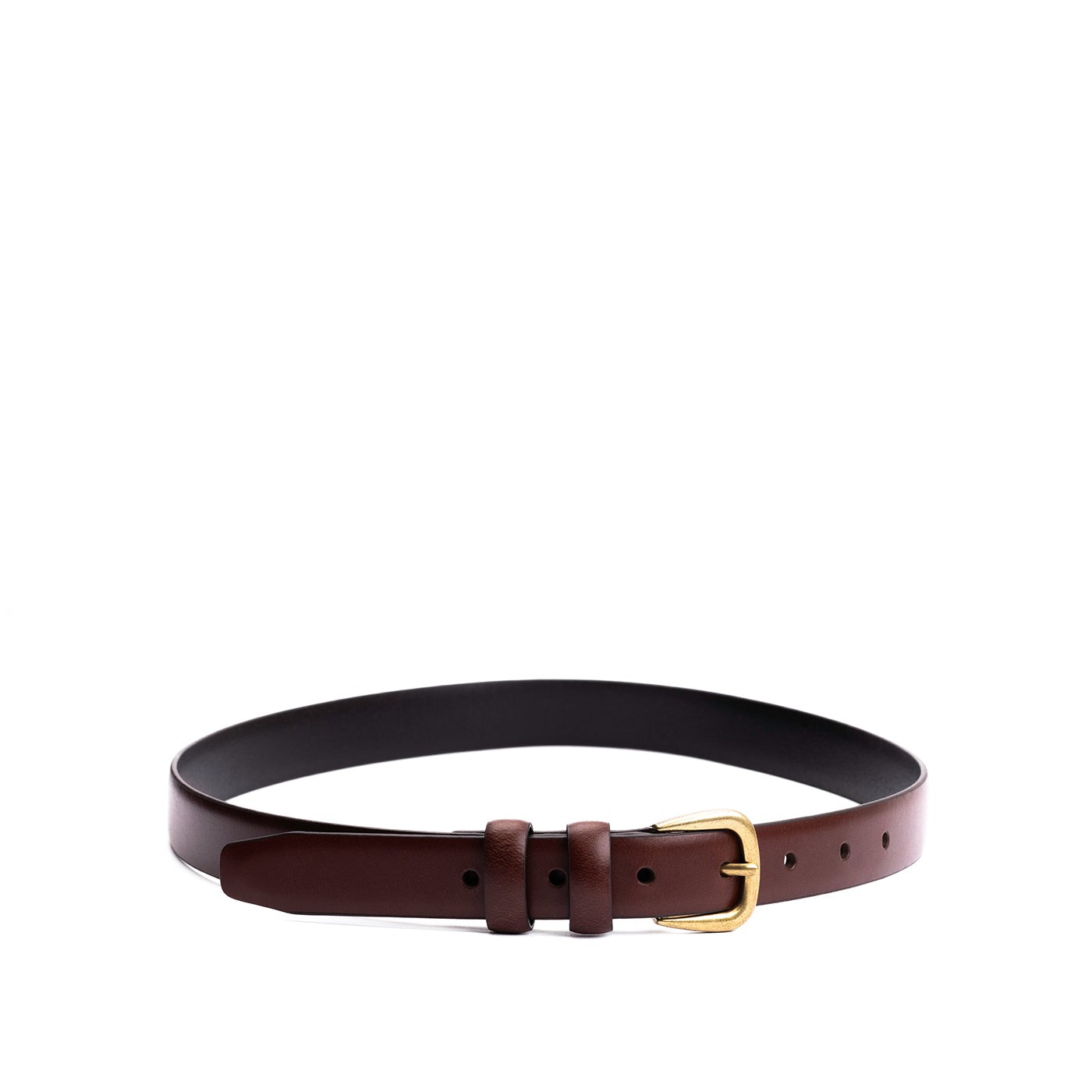 Women's Slim Leather Belt with Double Loop & Antique Buckle