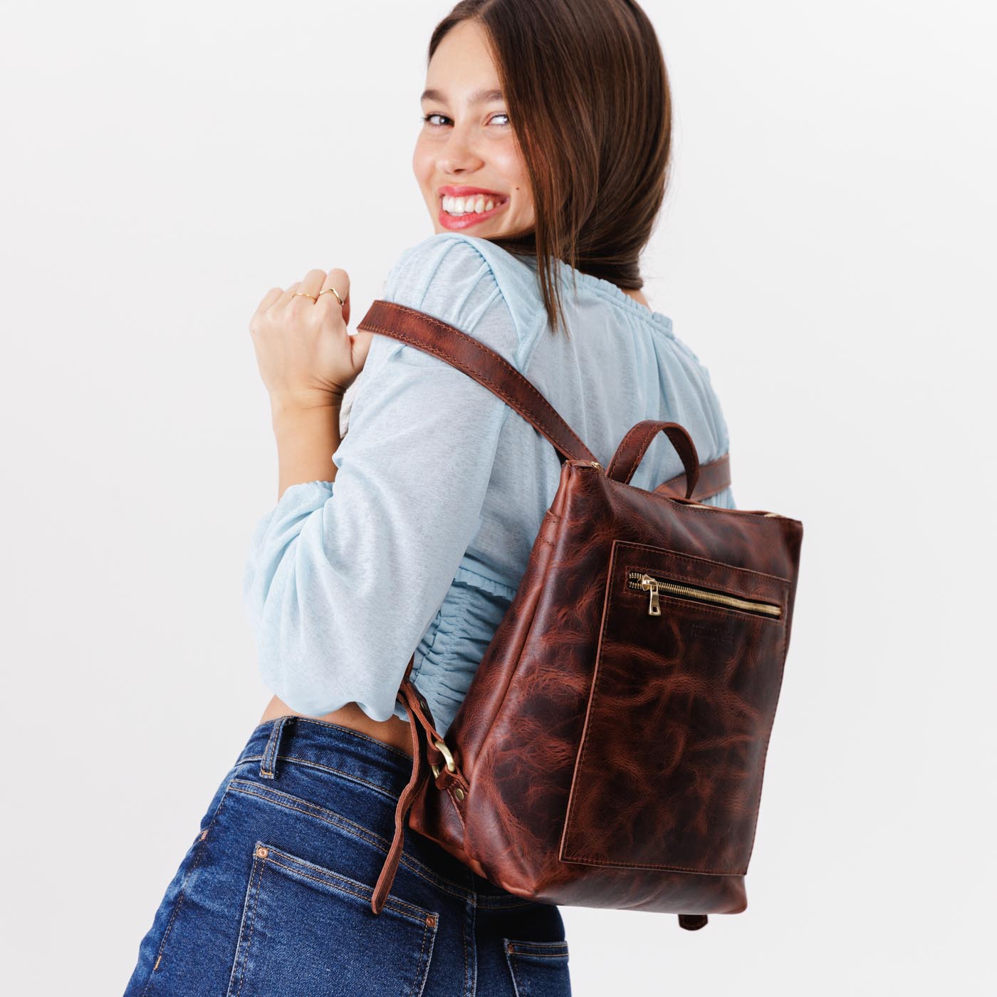 Full Grain Leather Tote Backpack with Zipper Closure | Almost Perfect