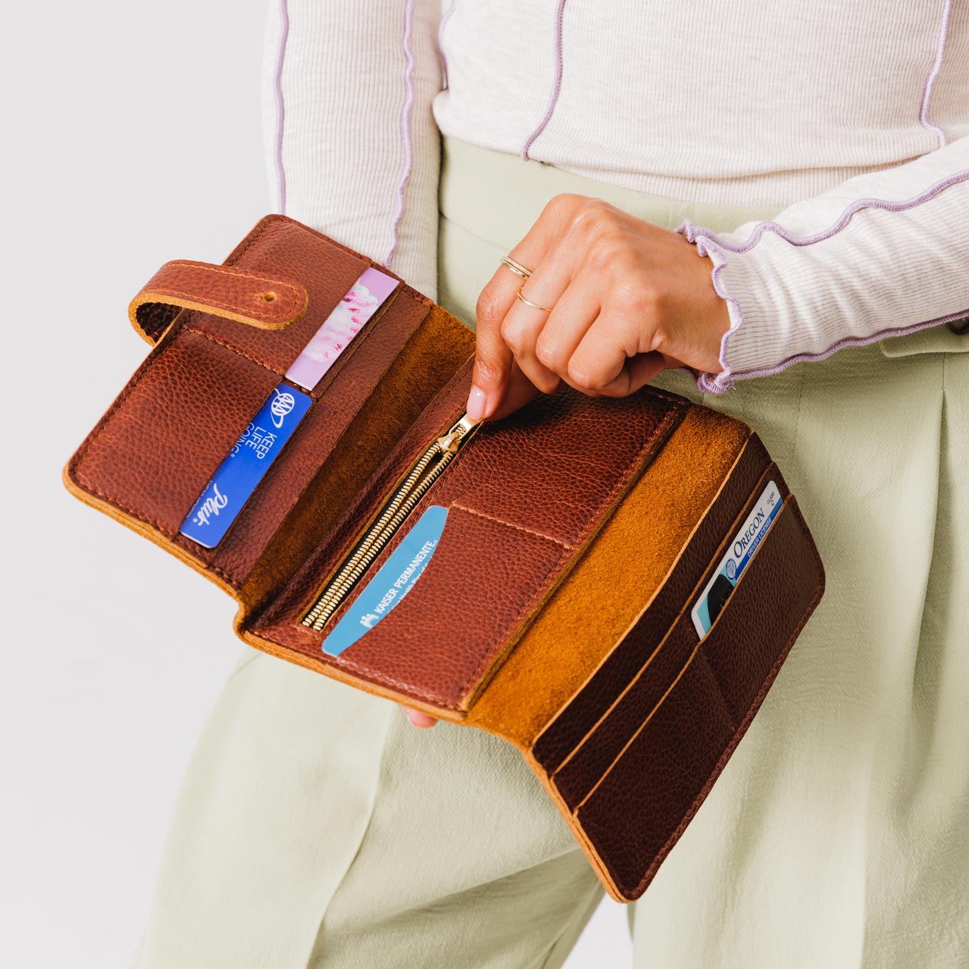 Women's Trifold Wallet with Card Slots & Zippered Pocket | Almost Perfect